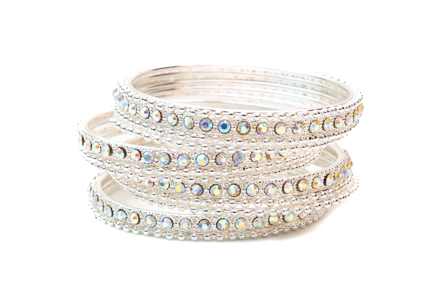 zircon Silver Plated Metal Bangles Set