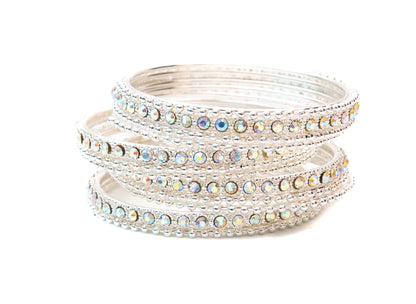 zircon Silver Plated Metal Bangles Set