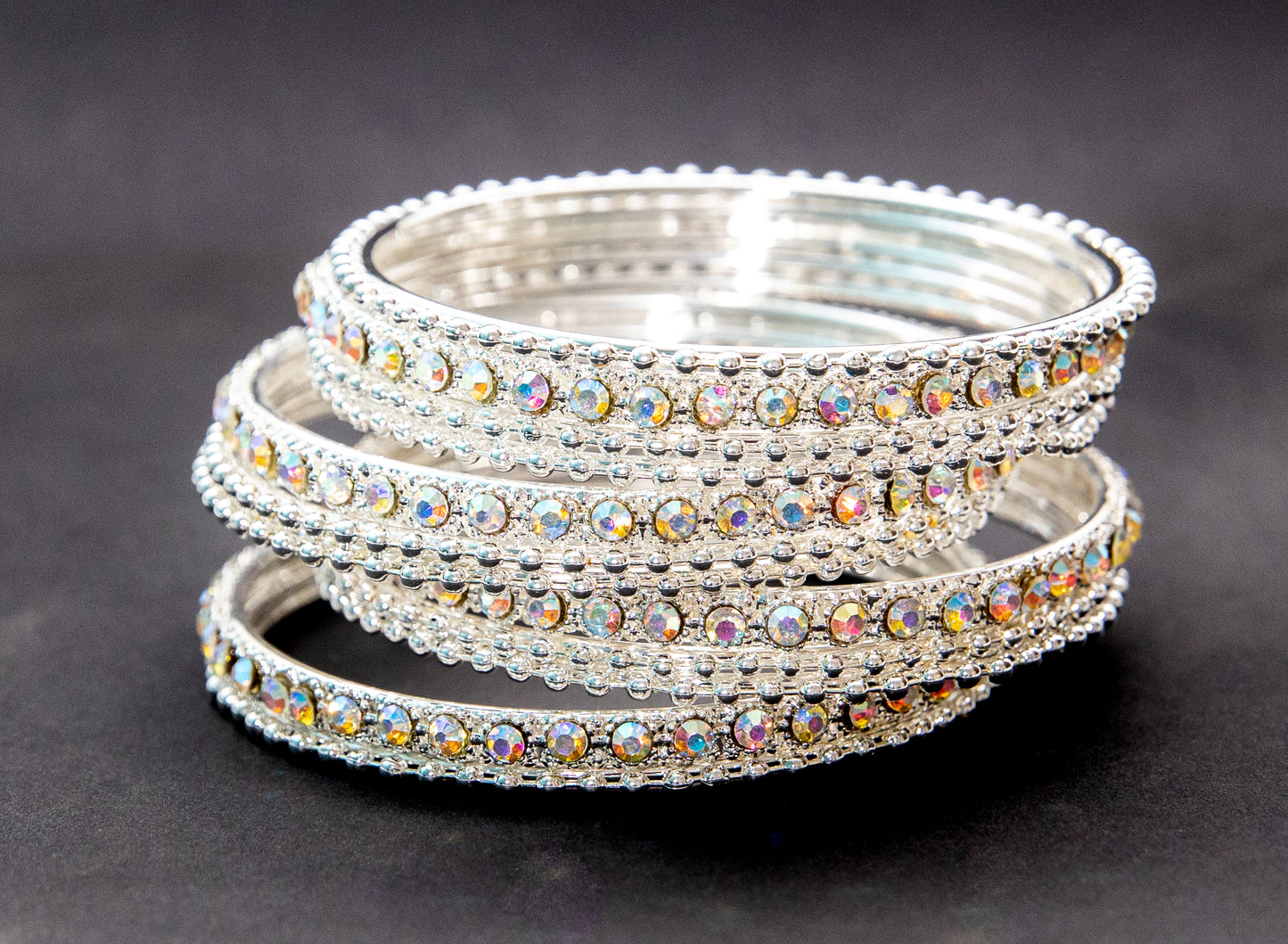 zircon Silver Plated Metal Bangles Set