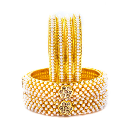Moti work Golden Metal Bangles Set
