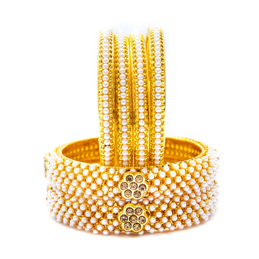 Moti work Golden Metal Bangles Set