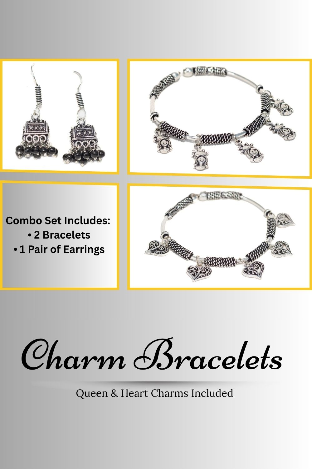 Swara Creations Oxidized Brass Bracelets & Earring Set SKU (405)