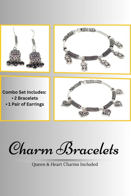 Swara Creations Oxidized Brass Bracelets & Earring Set SKU (405)
