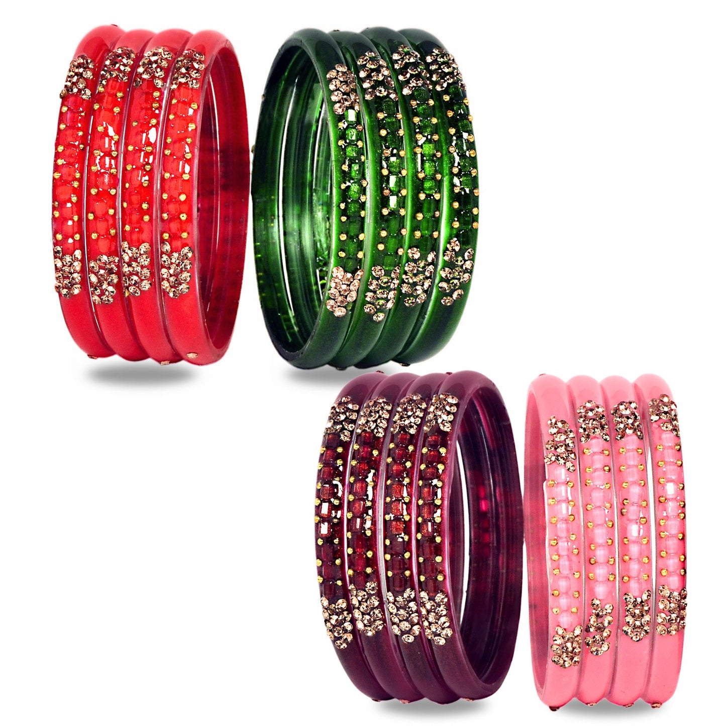 Swara Creations Glass Bangles/Kadas for Women | Studded with Zircon & Golden dots (SKU296)
