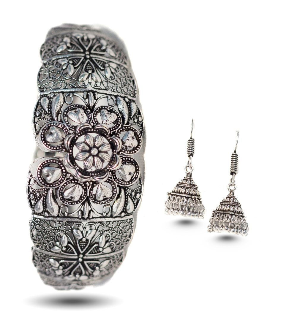Swara Creations Silver-Plated Oxidized & Earring Set SKU (410)