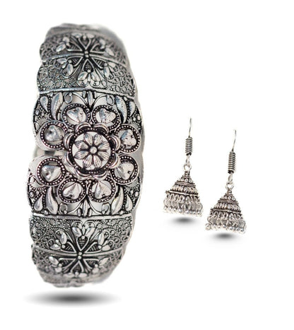 Swara Creations Silver-Plated Oxidized & Earring Set SKU (410)