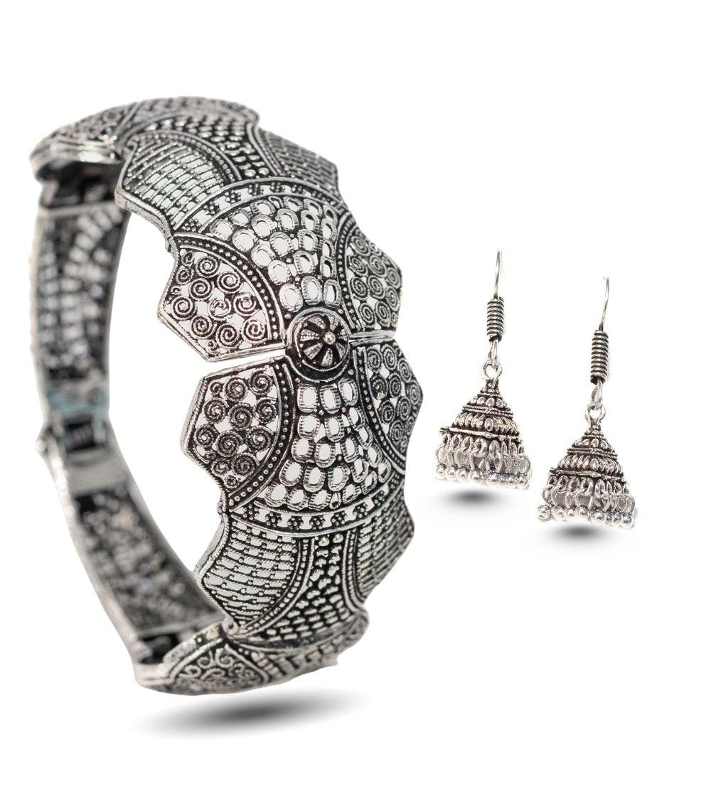 Swara Creations Silver-Plated Oxidized & Earring Set SKU (410)