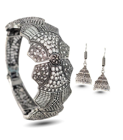 Swara Creations Silver-Plated Oxidized & Earring Set SKU (410)