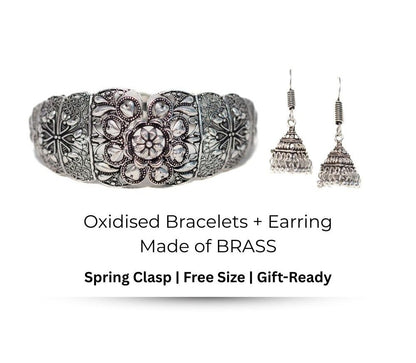 Swara Creations Silver-Plated Oxidized & Earring Set SKU (410)