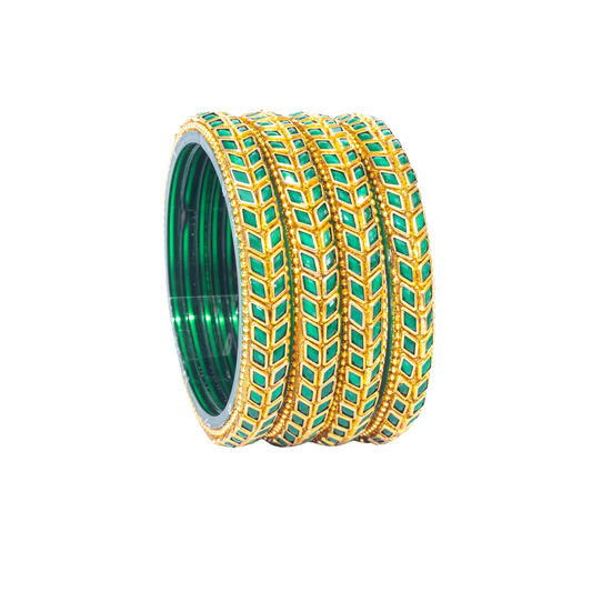Swara Creations Glass Bangles/Kadas Set | Diamond Cutting Stone design | Golden Design for Women & Girls(Size - 2.4, 2.6, 2.8)