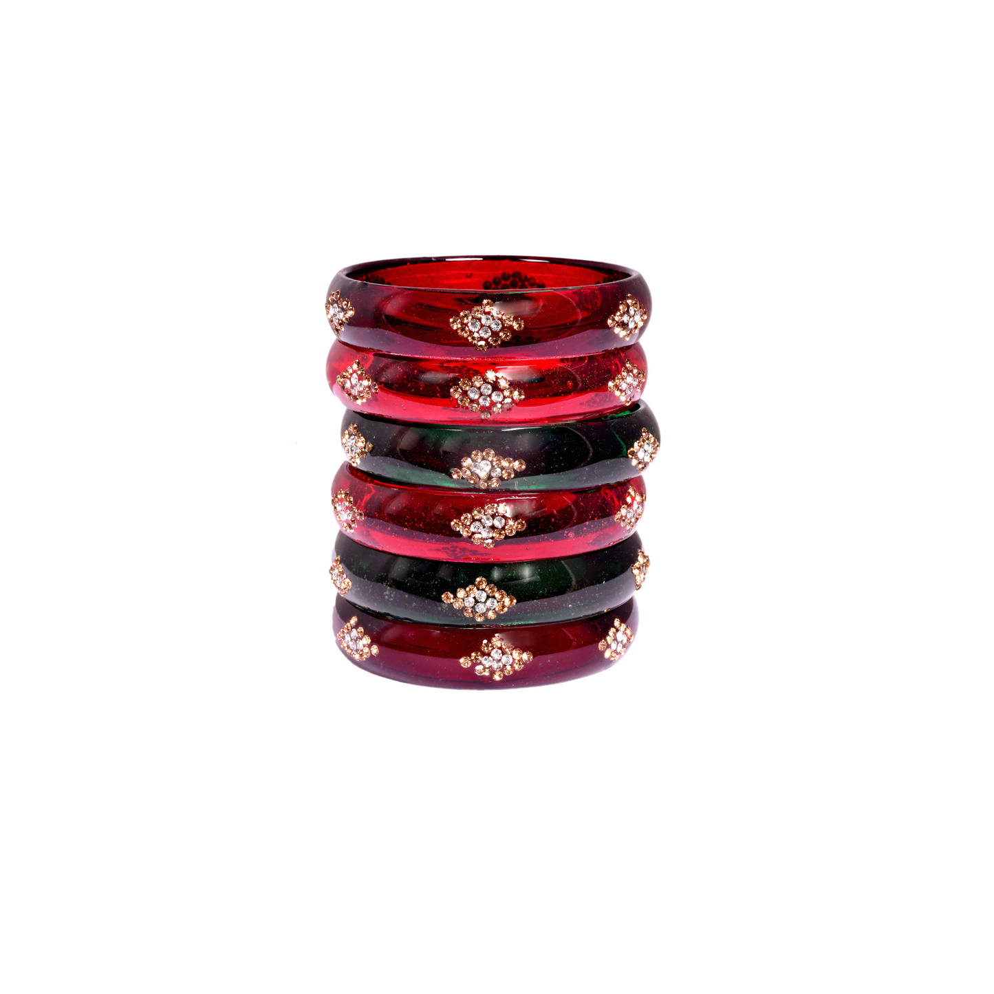 Swara Creations Traditional Bangles Set |Glass Kade in Crystal Glossy Finish with Zircon on it| Glossy Bangles Kada for Women & Girls(Set of 6)(SKU075)