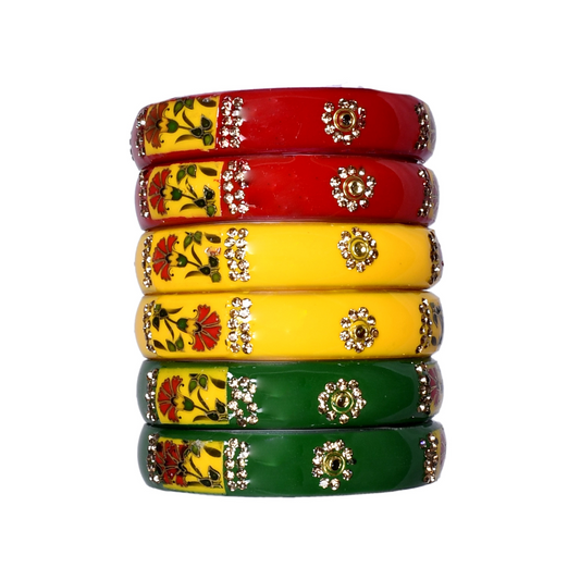Swara Creations Traditional Bangles Set |Glass Kade in Crystal Glossy Finish with Zircon on it| Glossy Bangles Kada for Women & Girls(Set of 6)(SKU075)