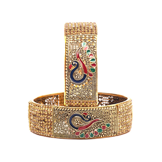 Zircon Work Golden Brass bangles Set