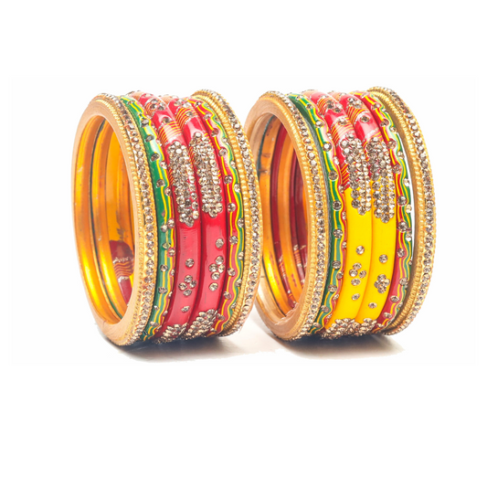 Swara Creations Bangles Set in Red, Yellow and Green Color,  Lahthi Churi zircon work for Women and Girl(SKU196)s