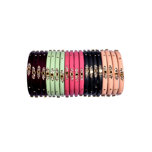 Swara Creations Glass Bangles with Zirconia & Gemstonwork and Glossy Finished Kada Set For Women and Girls(SKU163)
