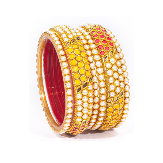 Swara Creations Traditional Multicolor Bangles Set |Moti & Glass Kade with Kundan Work | Designer for Women & Girls(Sku180)
