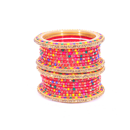 Swara Creations Traditional Glass Bangles Kada Set |  Red & Multicolor Stone Design for Special Occassions for Women & Girls(SKU194)