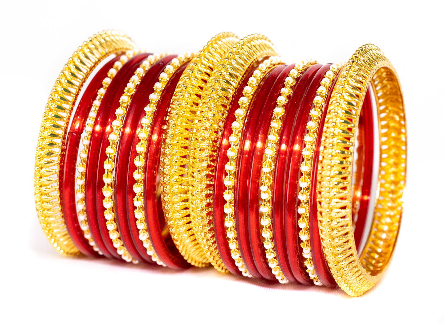Swara Creations Traditional Gold-Plated Brass Kada with glass Bangles Sku 366
