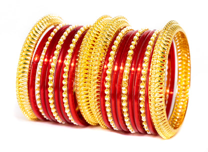 Swara Creations Traditional Gold-Plated Brass Kada with glass Bangles Sku 366