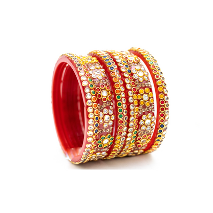 Swara Creations Beautiful Good Fancy Red & Golden stones Studded Glass Kada with Gemstone Set for Women(Sku243)