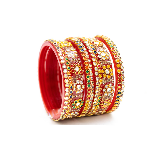 Swara Creations Beautiful Good Fancy Red & Golden stones Studded Glass Kada with Gemstone Set for Women(Sku243)