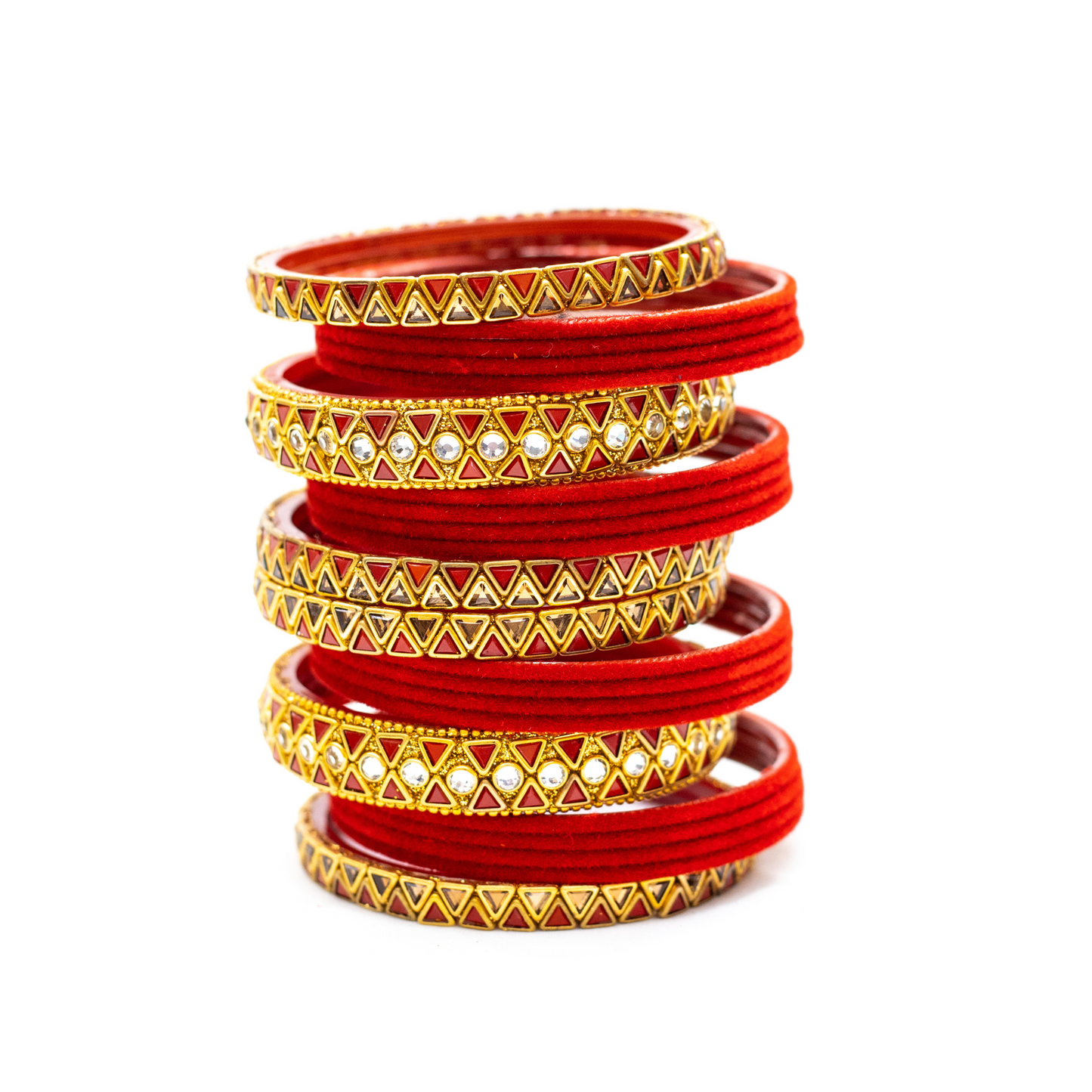 Swara Creations Traditional Glass Bangles set for women/Red and Green Velvet glass bangles/Diamond cutting/Kundan work design bangles for women(Sku253)