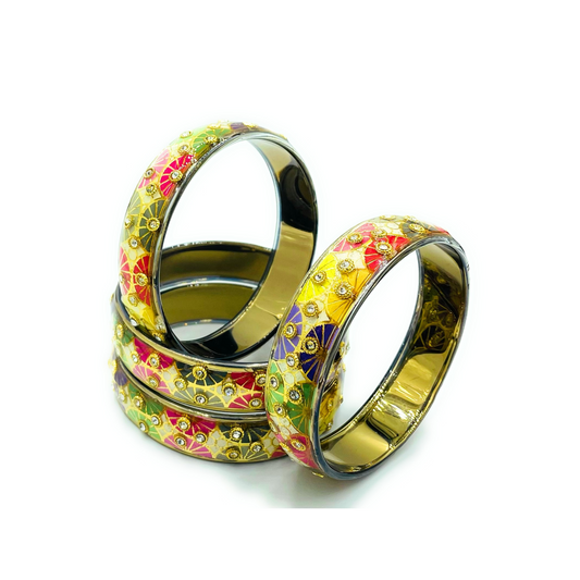 Swara Creations Traditional Bangles Set |Glass Kade with Golden design, Stone work| Red Green & Multi color Bangles(Sku255)