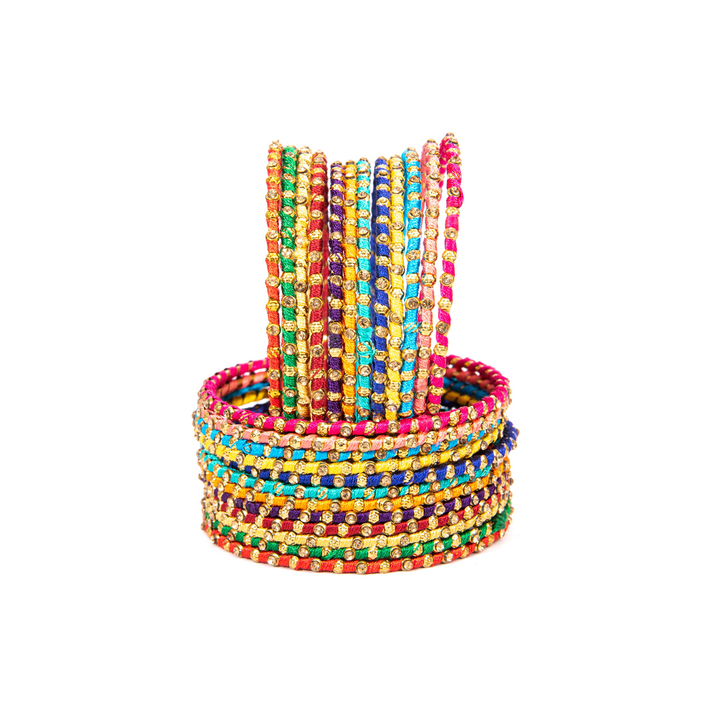 Swara Creations Multicolored Metal bangles/kada Set wrapped in Silk Thread & golden dots for Women & Girls (24Pcs)(SKU019)