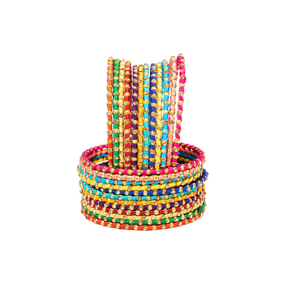 Swara Creations Multicolored Metal bangles/kada Set wrapped in Silk Thread & golden dots for Women & Girls (24Pcs)(SKU019)