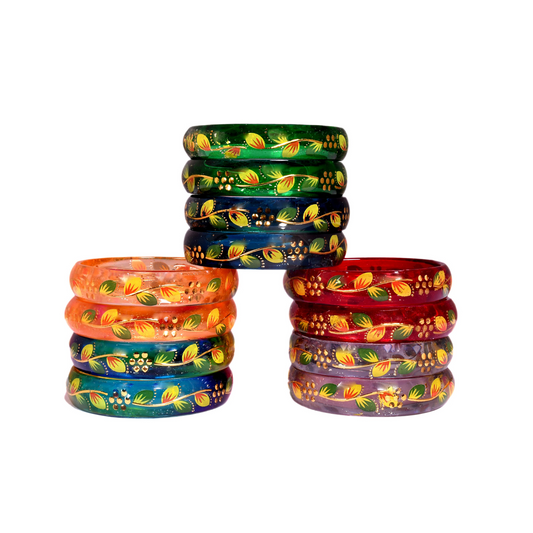 Swara Creations Traditional Bangles Set |Glass Kade in Crystal Glossy Finish with leaf design| Bangles Kada for Women & Girls(SKU256)
