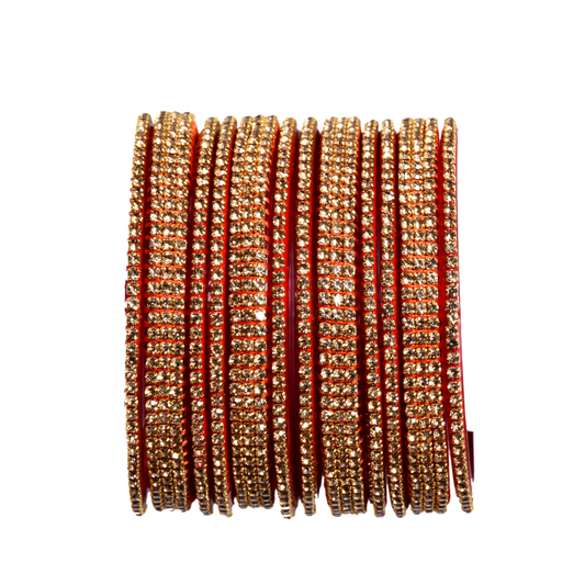 Swara Creations Red Glass Bangles Set | Zirconia Golden work | Perfect for Karwa Chauth, Wedding & festival for Women & Girls(SKU257)