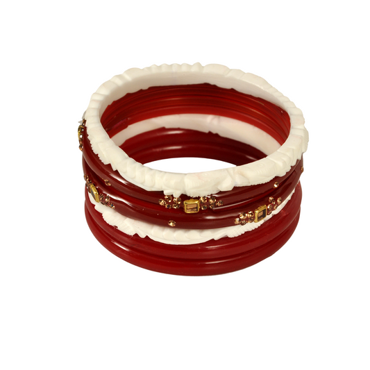 Swara Creations Red & White Bangles Set for size |Red & White Bengali Bangles| for Women & Girls(SKU261)
