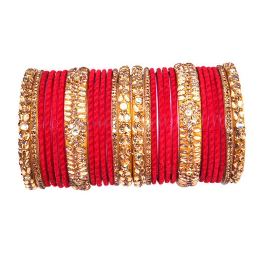 Swara Creations Red Glass Bangles for women/Velvet Red Slanting design bangles/Karwa Chauth Collection/Red Kach bangles Set for Women & Girls