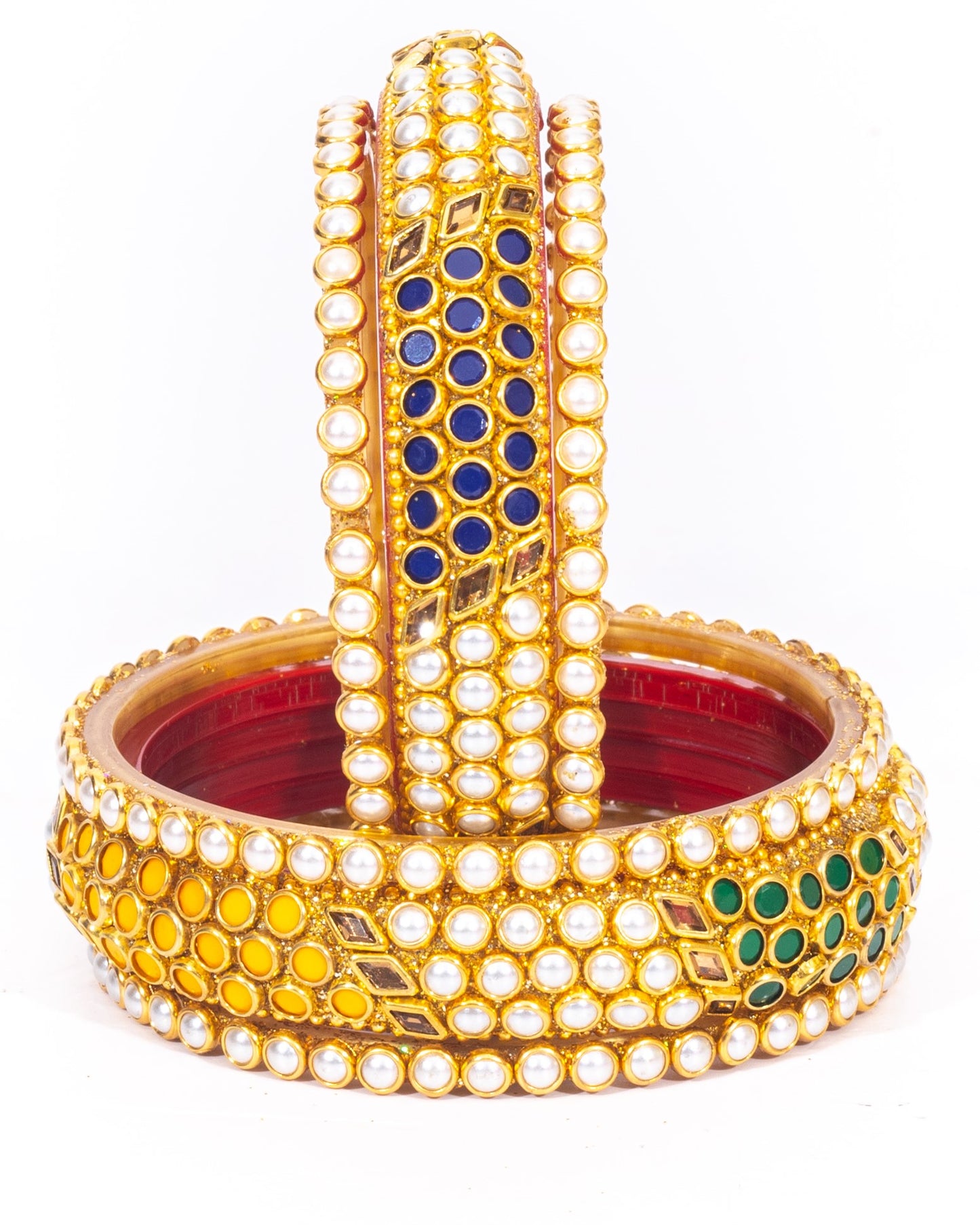 Swara Creations Traditional Multicolor Bangles Set |Moti & Glass Kade with Kundan Work | Designer for Women & Girls(Sku180)