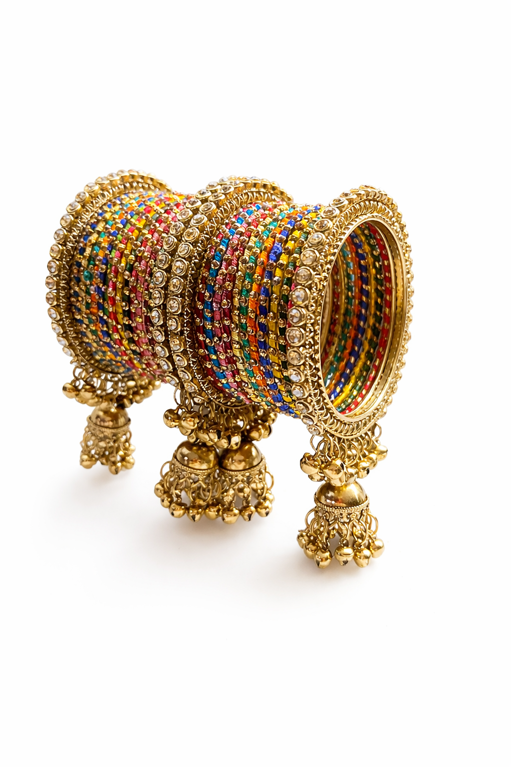 Multicolor Silk Thread Metal Bangle Set