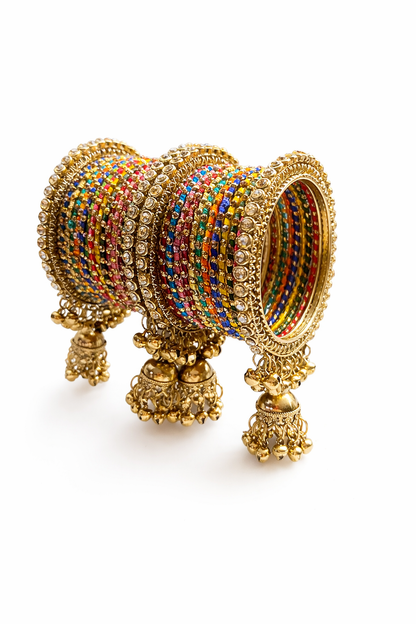 Multicolor Silk Thread Metal Bangle Set