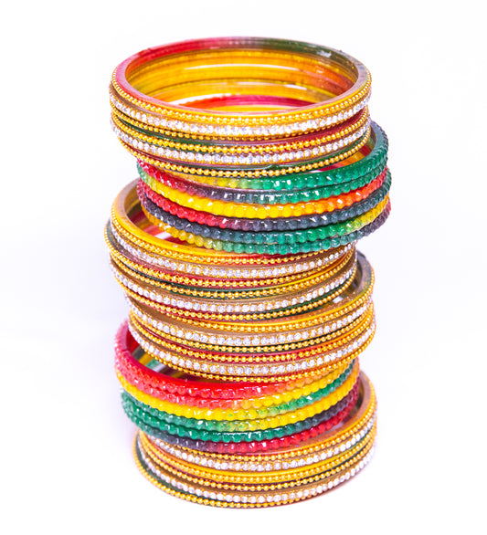 Swara Creations Multicolor Glass Bangles Set for Women – Traditional Jewelry with Zirconia, Self-Design, Bridal & Festival Wear (SKU274)