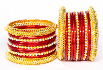 Swara Creations Traditional Gold-Plated Brass Kada with glass Bangles Sku 366