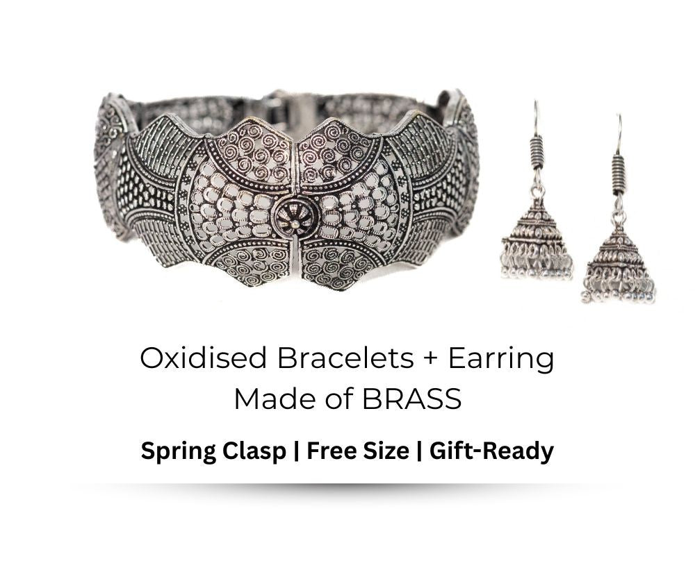 Swara Creations Silver-Plated Oxidized & Earring Set SKU (410)