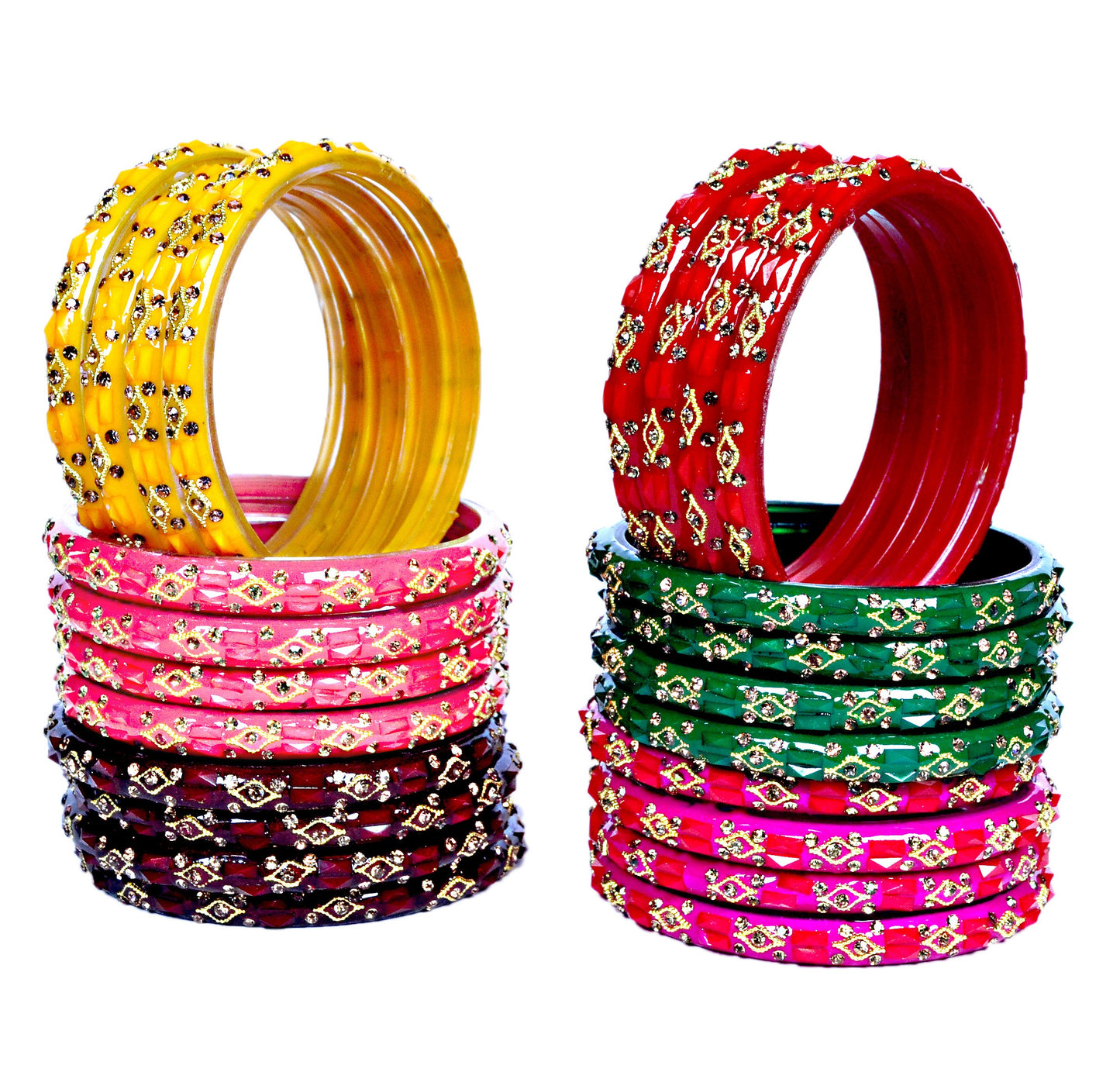 Swara Creations Glass Bangles/Kadas for Women | Studded with Zircon & Golden dots (SKU296)