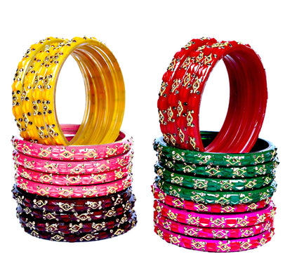 Swara Creations Glass Bangles/Kadas for Women | Studded with Zircon & Golden dots (SKU296)