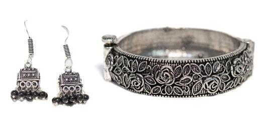 Swara Creations Oxidized Brass Bracelet & Earring Set SKU (407)