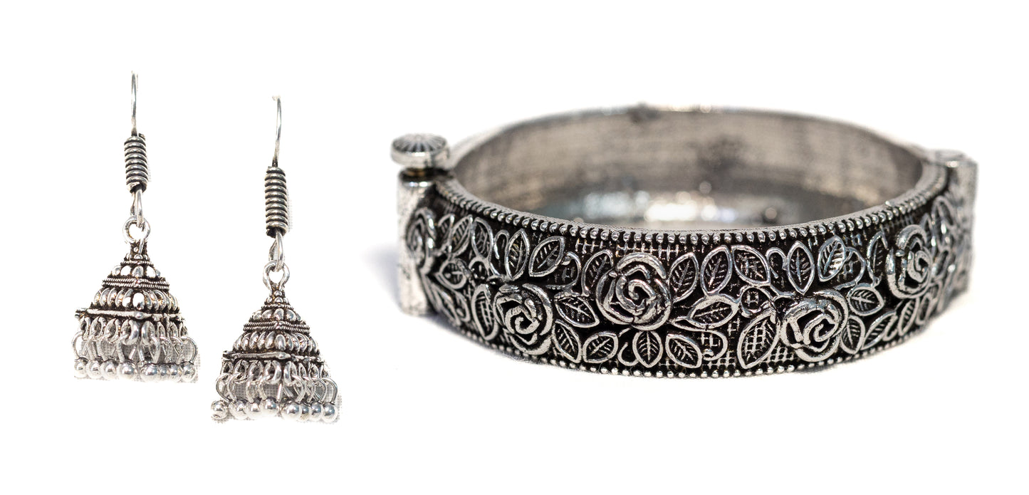 Swara Creations Oxidized Brass Bracelet & Earring Set SKU (407)