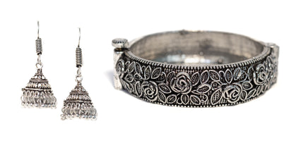 Swara Creations Oxidized Brass Bracelet & Earring Set SKU (407)