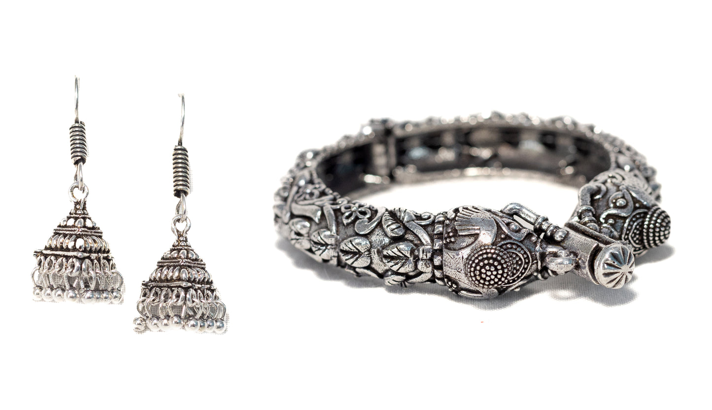 Swara Creations Oxidized Brass Bracelet & Earring Set SKU (407)