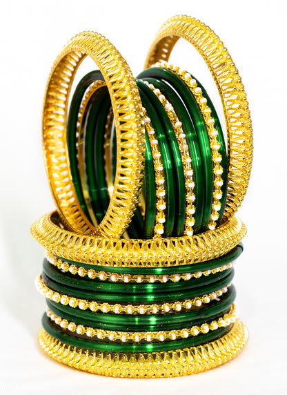 Swara Creations Traditional Gold-Plated Brass Kada with glass Bangles Sku 366