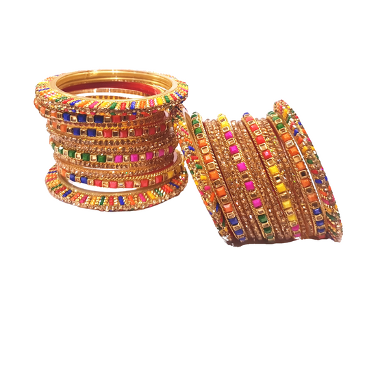 Swara Creations Glass Bangles Set for wedding | Multi color bangle set for Women & Girls(12 Kade & 16 Churi) (SN164)