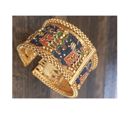 Swara Creations Traditional Golden Brass Kada embossed with Blue Small Elephant design for Women & Girls (1Pc)(SKU087)