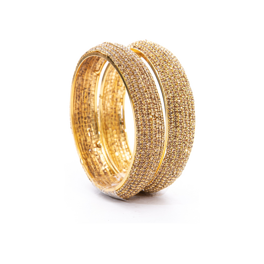 Swara Creations Golden Polish Brass Kada set with Zircon work for Women and Girls(2Pcs)(096)