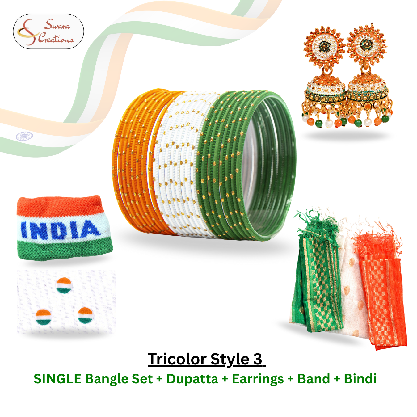 Tricolor Multicolor Metal bangles set (SKU094)